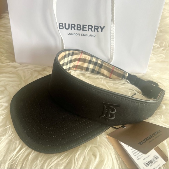 Burberry Heritage Monogram Motif Iconic Check Pattern Black Visor Hat*NWT - Picture 4 of 9